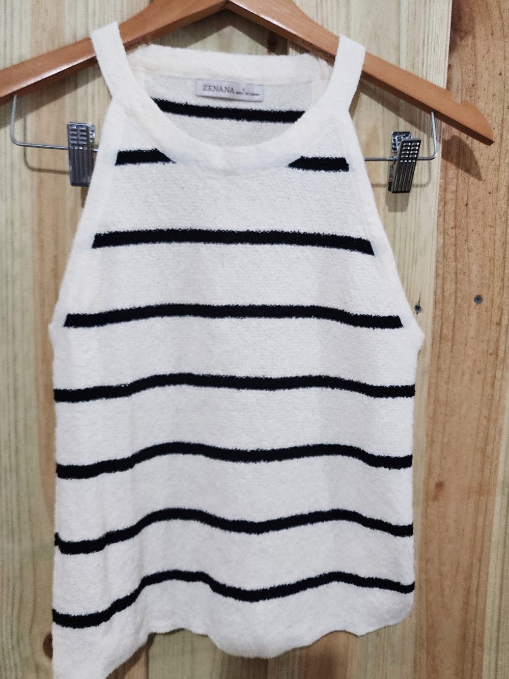 New Zenana Outfitters Cream & Black Striped Tank Top.